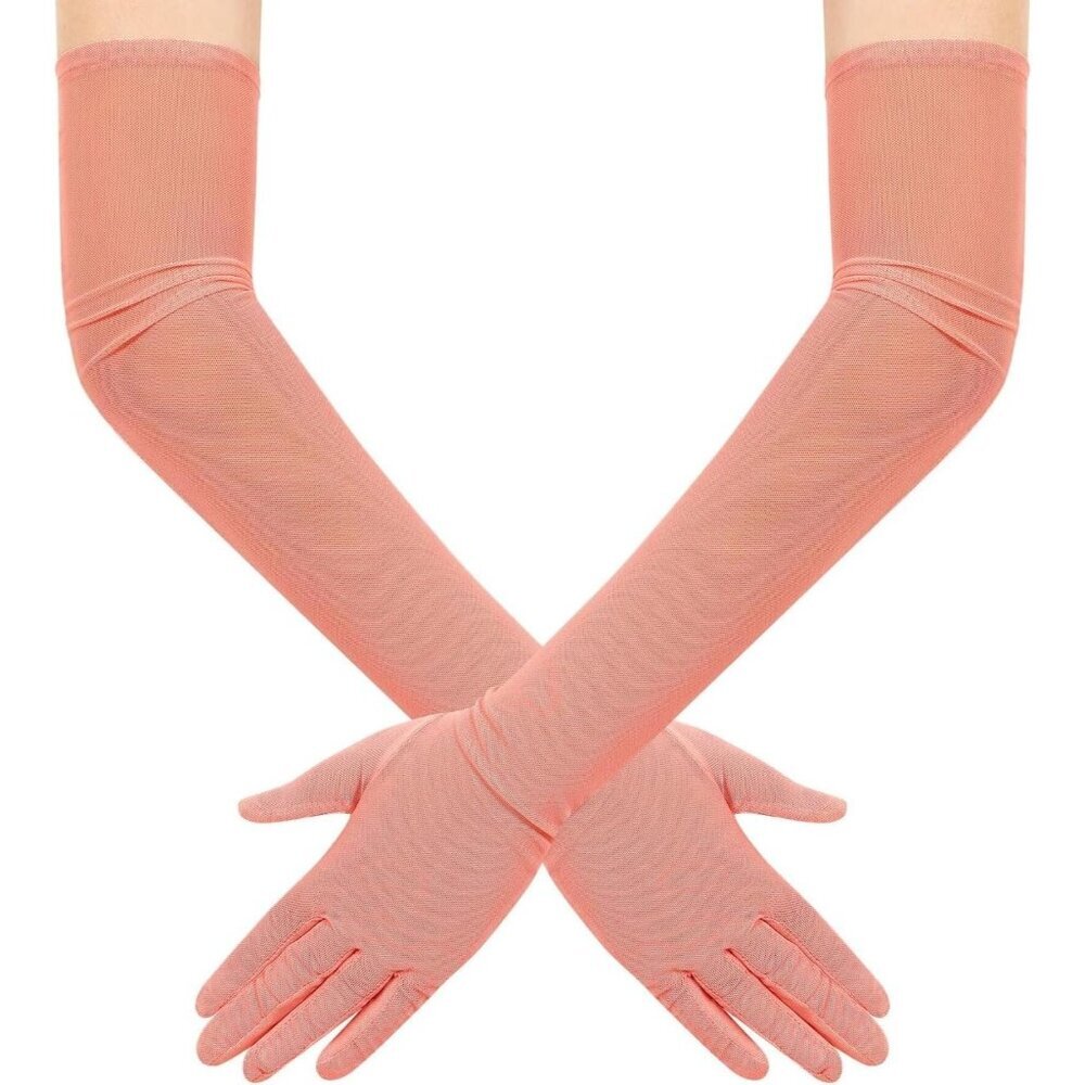 Women's Tulle Mesh Coral Long Stretchy Gloves Halloween Party Wedding Costume